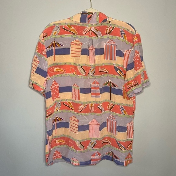 Vintage Piano Silk Beach Graphic Button Down Shirt Medium - Picture 5 of 6